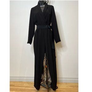 H&M Womens Long Sleeve Jumper Notched Collar Belted Waist Size 8 Black